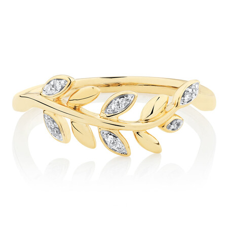 Olive Leaf Ring with Diamonds in 10kt Yellow Gold Olive Leaf Ring with Diamonds in 10kt Yellow Gold