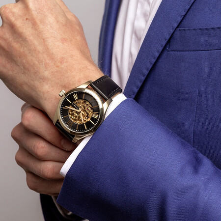 Men's Watch in Gold Tone Stainless Steel and Leather