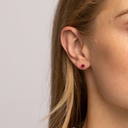 4mm Stud Earrings with Created Ruby in 10kt Yellow Gold 4mm Stud Earrings with Created Ruby in 10kt Yellow Gold