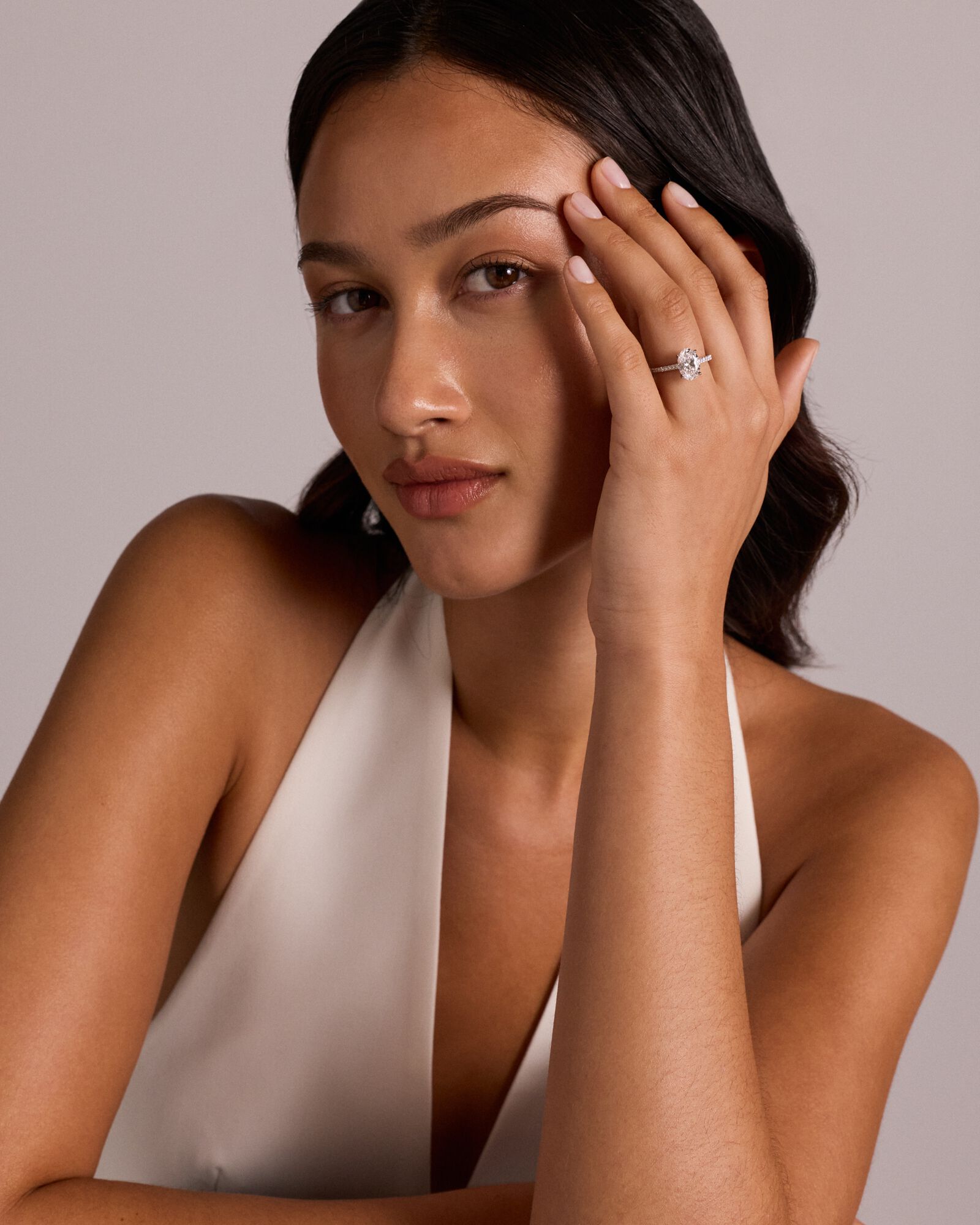 2.20 Carat TW Oval Cut Laboratory-Grown Diamond Engagement Ring in 14kt White Gold