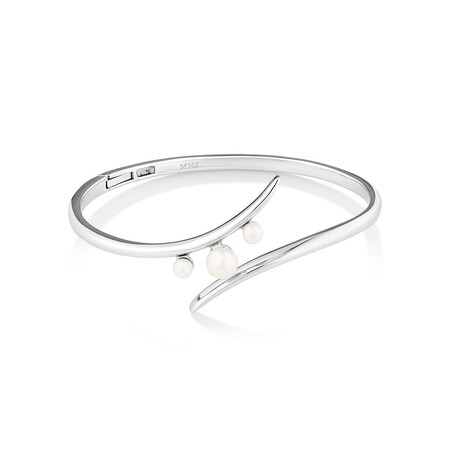 Cuff Bangle with Cultured Freshwater Pearls in Sterling Silver Cuff Bangle with Cultured Freshwater Pearls in Sterling Silver