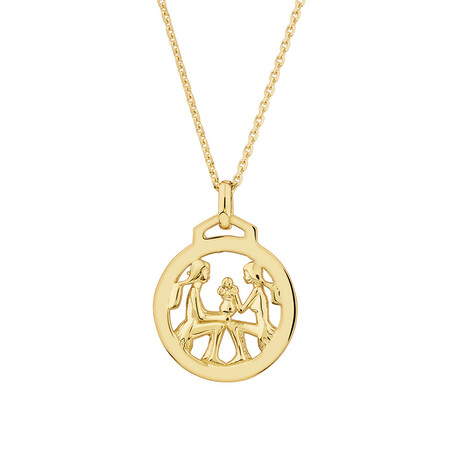 Gemini Zodiac Pendant with Chain in 10kt Yellow Gold