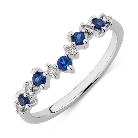 Ring with Created Blue Sapphire & Diamonds in 10kt White Gold Ring with Created Blue Sapphire & Diamonds in 10kt White Gold