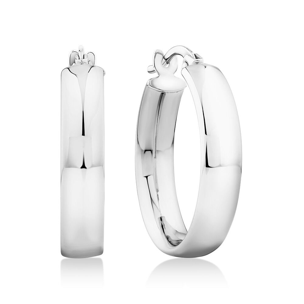 15mm Flat Round Hoop Earrings 10kt White Gold
