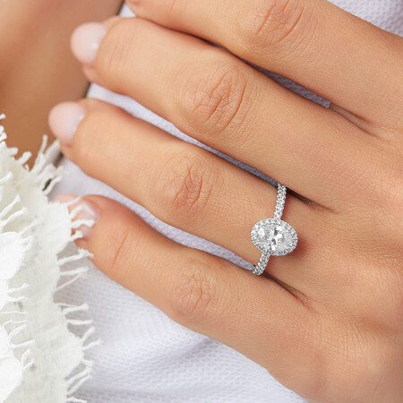 Sir Michael Hill Designer Halo Oval Engagement Ring with 1.35 Carat TW of Diamonds in 18kt White Gold Sir Michael Hill Designer Halo Oval Engagement Ring with 1.35 Carat TW of Diamonds in 18kt White Gold