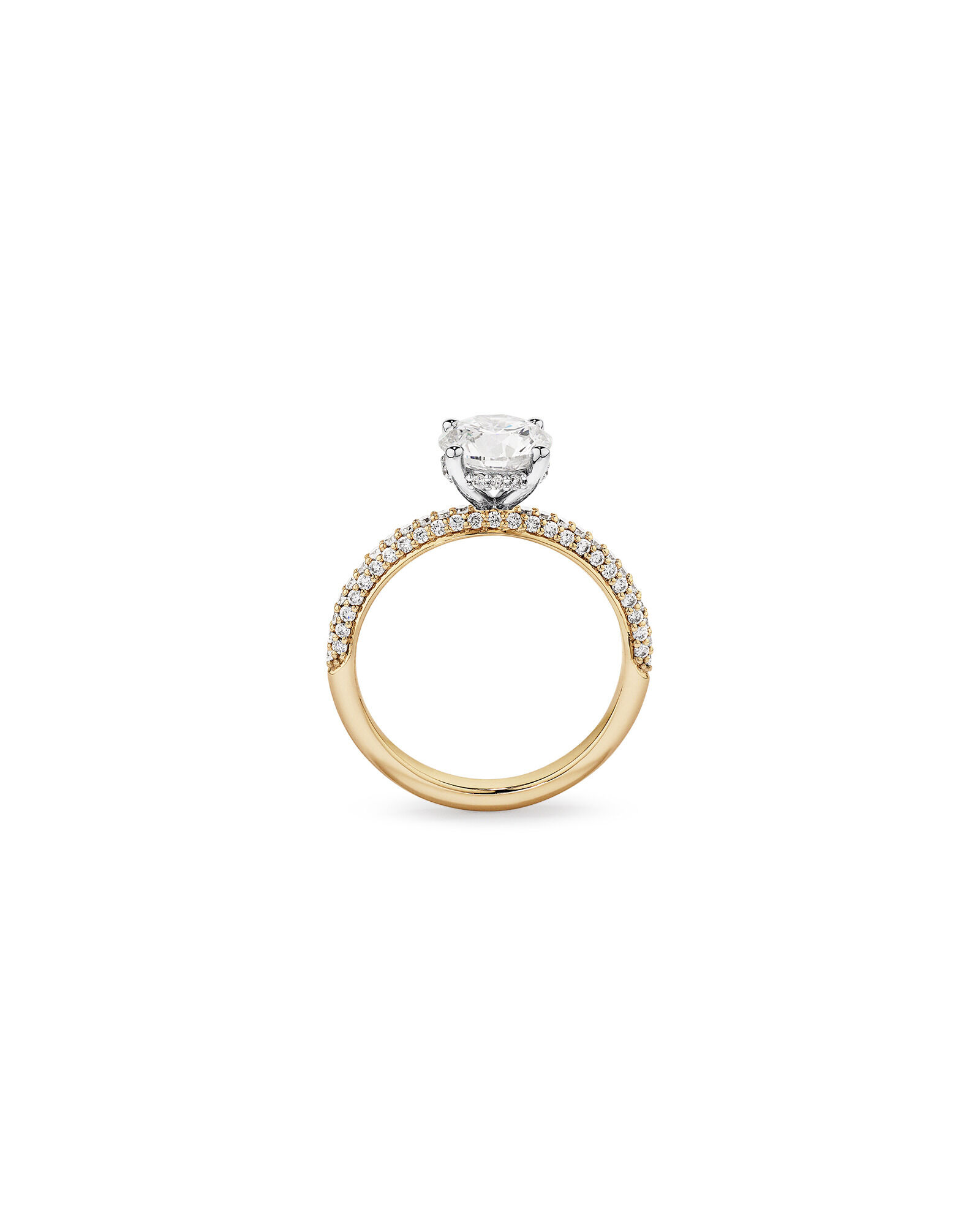 Bague de fiançailles ronde TW de 1,95 carat en or jaune et blanc 14 carats en or jaune et blanc brillant