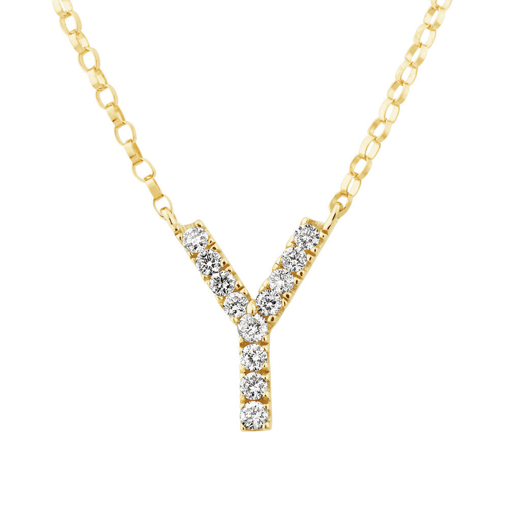 Collier à initiale « Y » en or jaune 10 K à diamants totalisant 0,10 ct