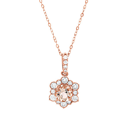 Halo Pendant with Morganite & 0.25 Carat TW of Diamonds in 10kt Rose Gold