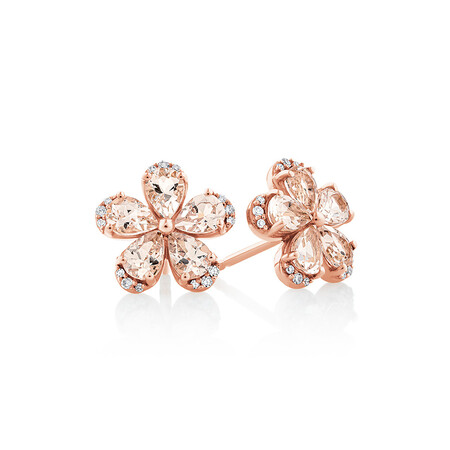 Flower Stud Earrings with Morganite & Diamonds in 10kt Rose Gold Flower Stud Earrings with Morganite & Diamonds in 10kt Rose Gold