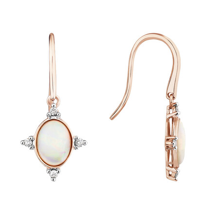 Hook Earrings with Opal and .10 Carat TW of Diamonds in 10kt Rose Gold Hook Earrings with Opal and .10 Carat TW of Diamonds in 10kt Rose Gold