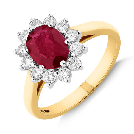 Ring with Natural Ruby & 0.48 Carat TW of Diamonds in 18kt Yellow & White Gold Ring with Natural Ruby & 0.48 Carat TW of Diamonds in 18kt Yellow & White Gold