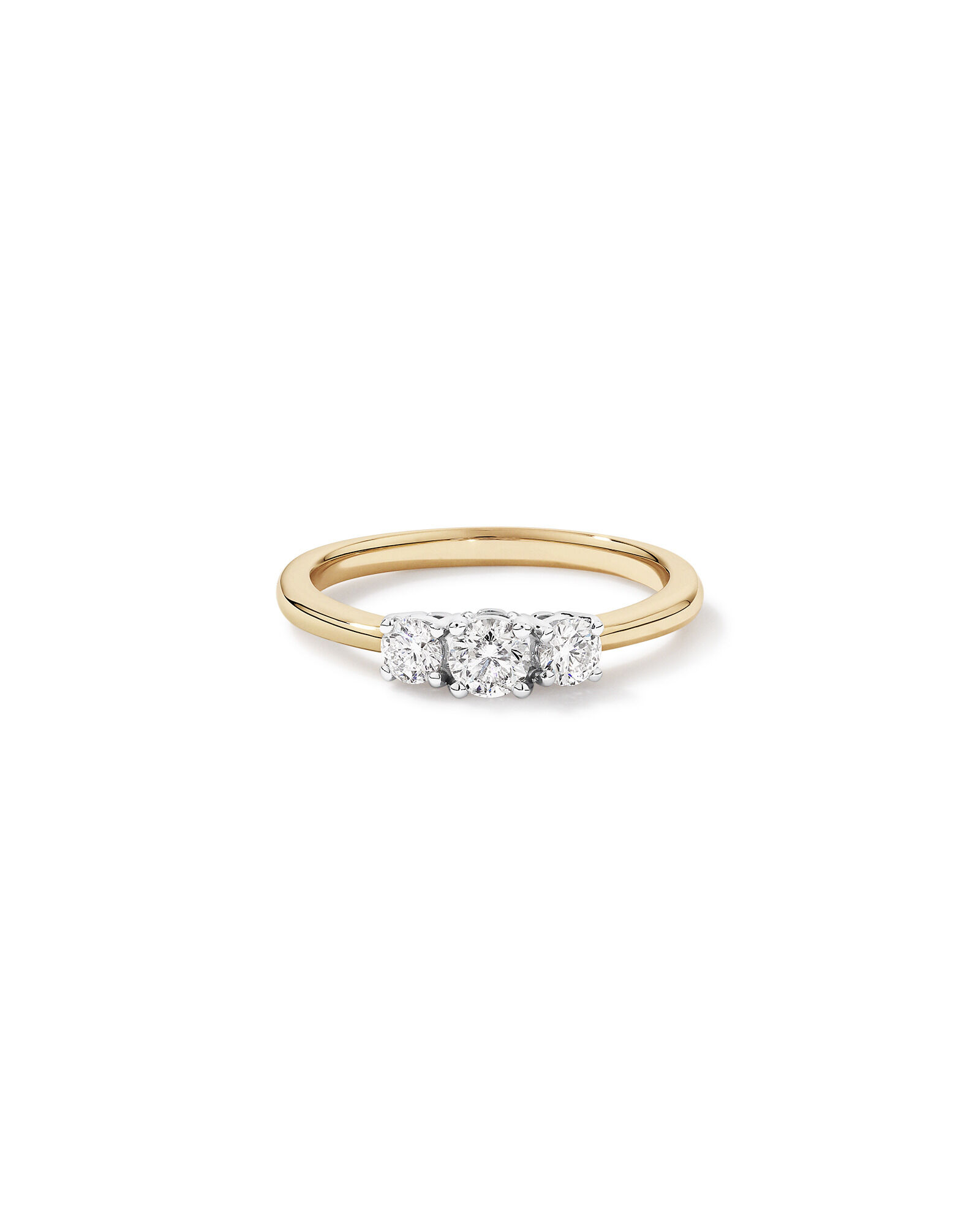 Bague en or jaune et blanc 14 carats avec diamants de 0,50 carat et 3 pierres Signature 101