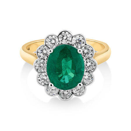 Ring with Natural Emerald & 0.96 Carat TW of Diamonds in 18kt Yellow & White Gold Ring with Natural Emerald & 0.96 Carat TW of Diamonds in 18kt Yellow & White Gold