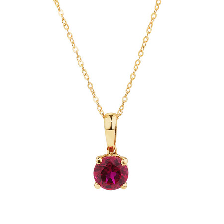 Pendant with Laboratory Created Ruby in 10kt Yellow Gold Pendant with Laboratory Created Ruby in 10kt Yellow Gold