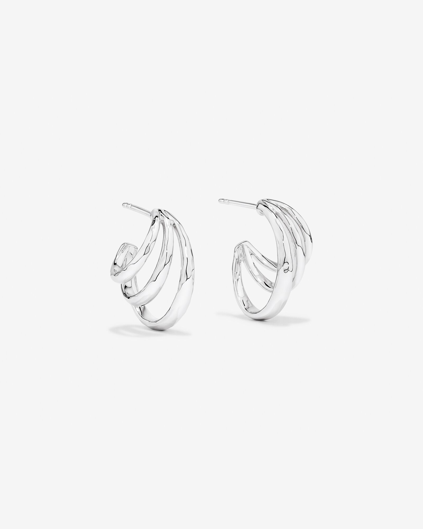 Graduated Triple Half Hoop Stud Earrings Sterling Silver