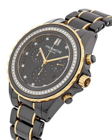 Chronograph Watch with 0.50 Carat TW of Diamonds in Black Ceramic & Gold Tone Stainless Steel Chronograph Watch with 0.50 Carat TW of Diamonds in Black Ceramic & Gold Tone Stainless Steel