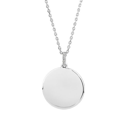Diamond Accent Circle Pendant with Cable Chain in Sterling Silver