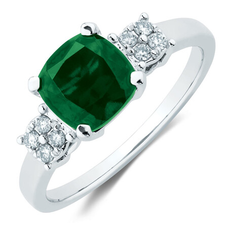 Ring with Diamonds & Created Emerald in 10kt White Gold Ring with Diamonds & Created Emerald in 10kt White Gold
