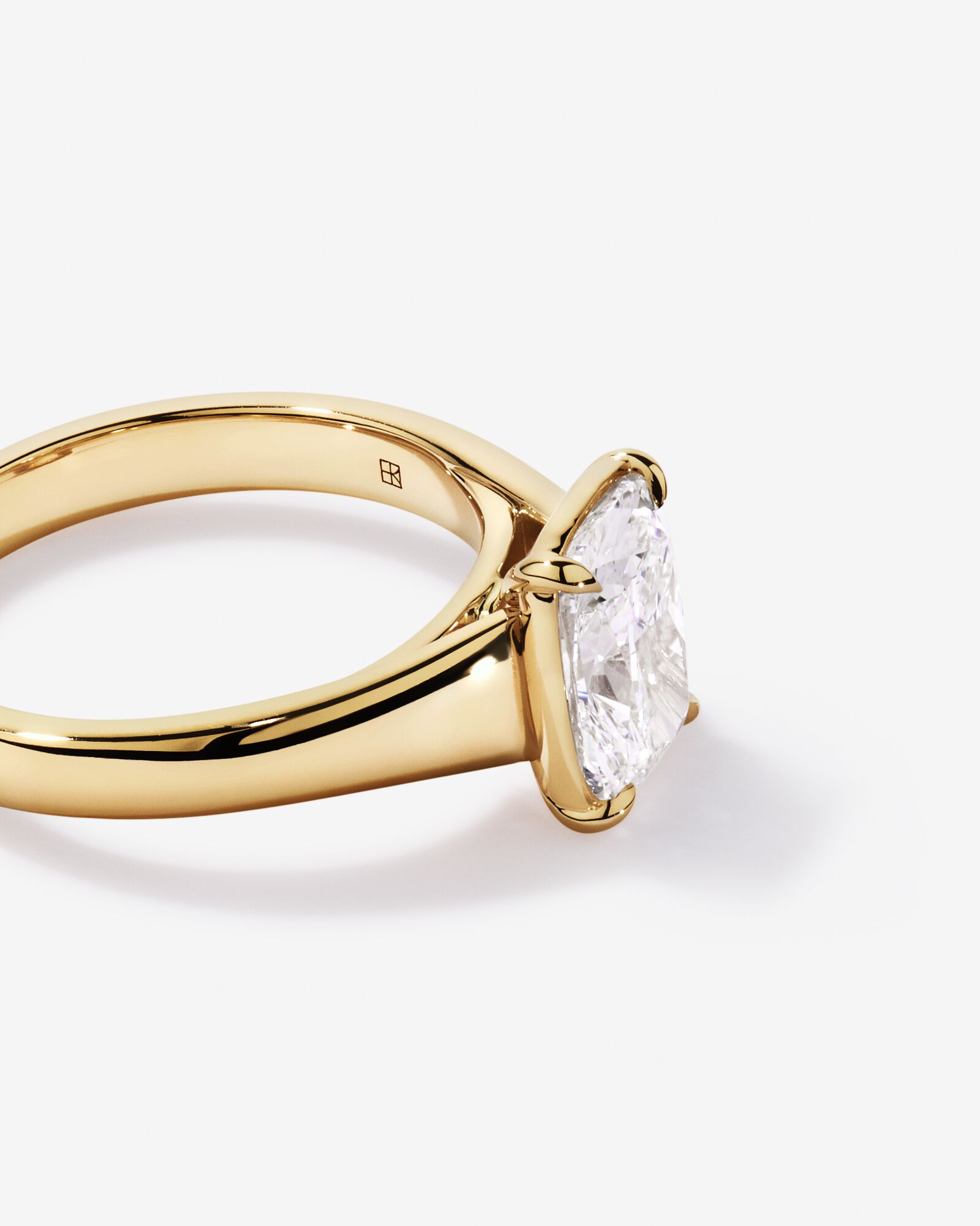 Carat Laboratory-Grown Elongated Cushion Diamond Solitaire Four Claw with Low Set Bezel Engagement Ring in 14kt Yellow Gold