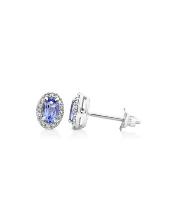 Halo Stud Earrings with Tanzanite & 0.12 Carat TW Of Diamonds in 10kt White Gold Halo Stud Earrings with Tanzanite & 0.12 Carat TW Of Diamonds in 10kt White Gold