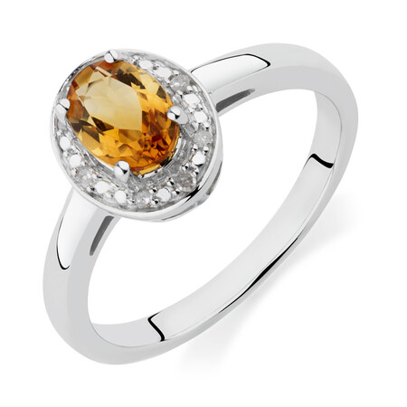 Halo Ring with Citrine & Diamonds in Sterling Silver Halo Ring with Citrine & Diamonds in Sterling Silver