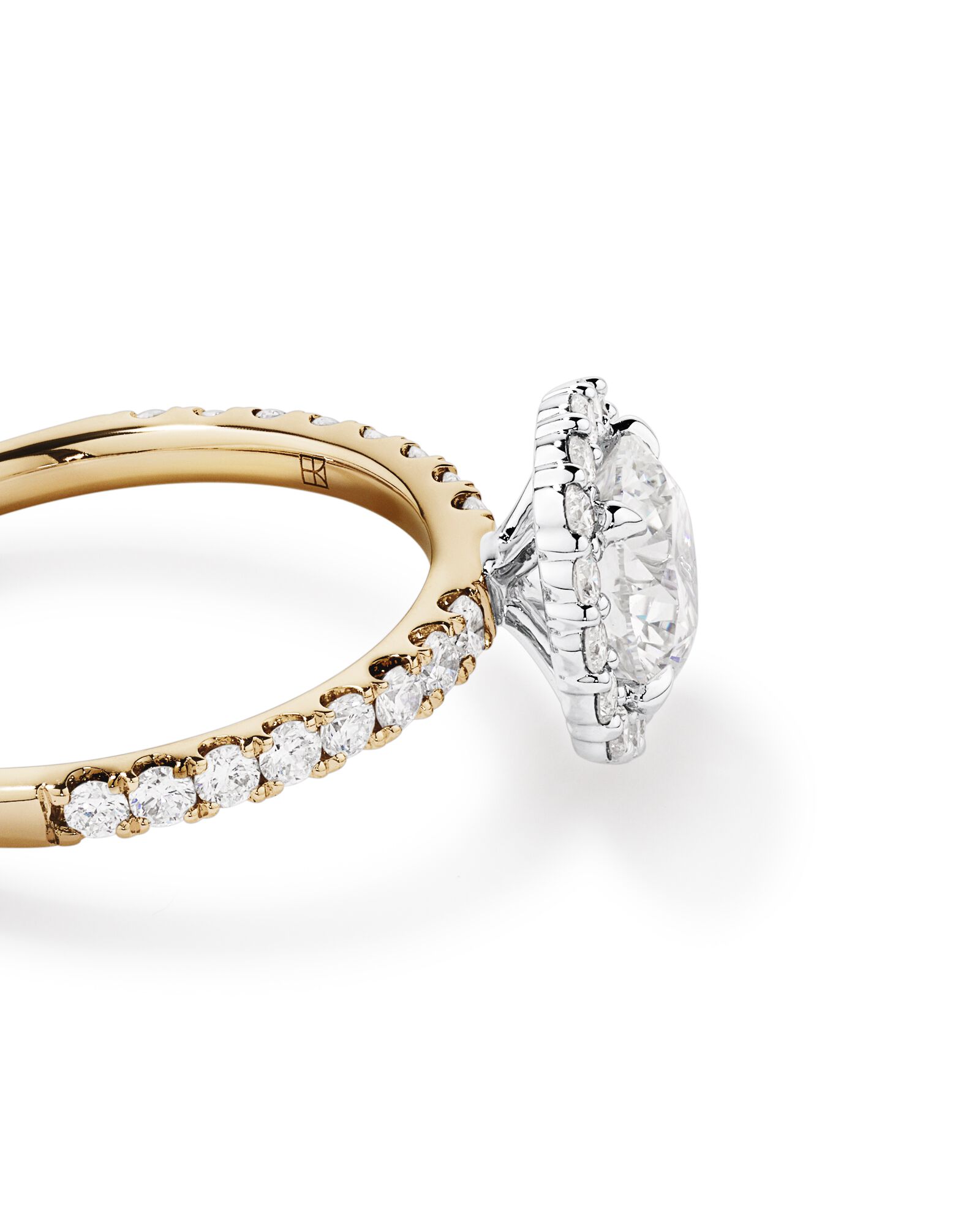 Bague ronde TW Round Brilliant Diamond Halo Engagemet de 1,79 carat en or jaune et blanc 14 carats
