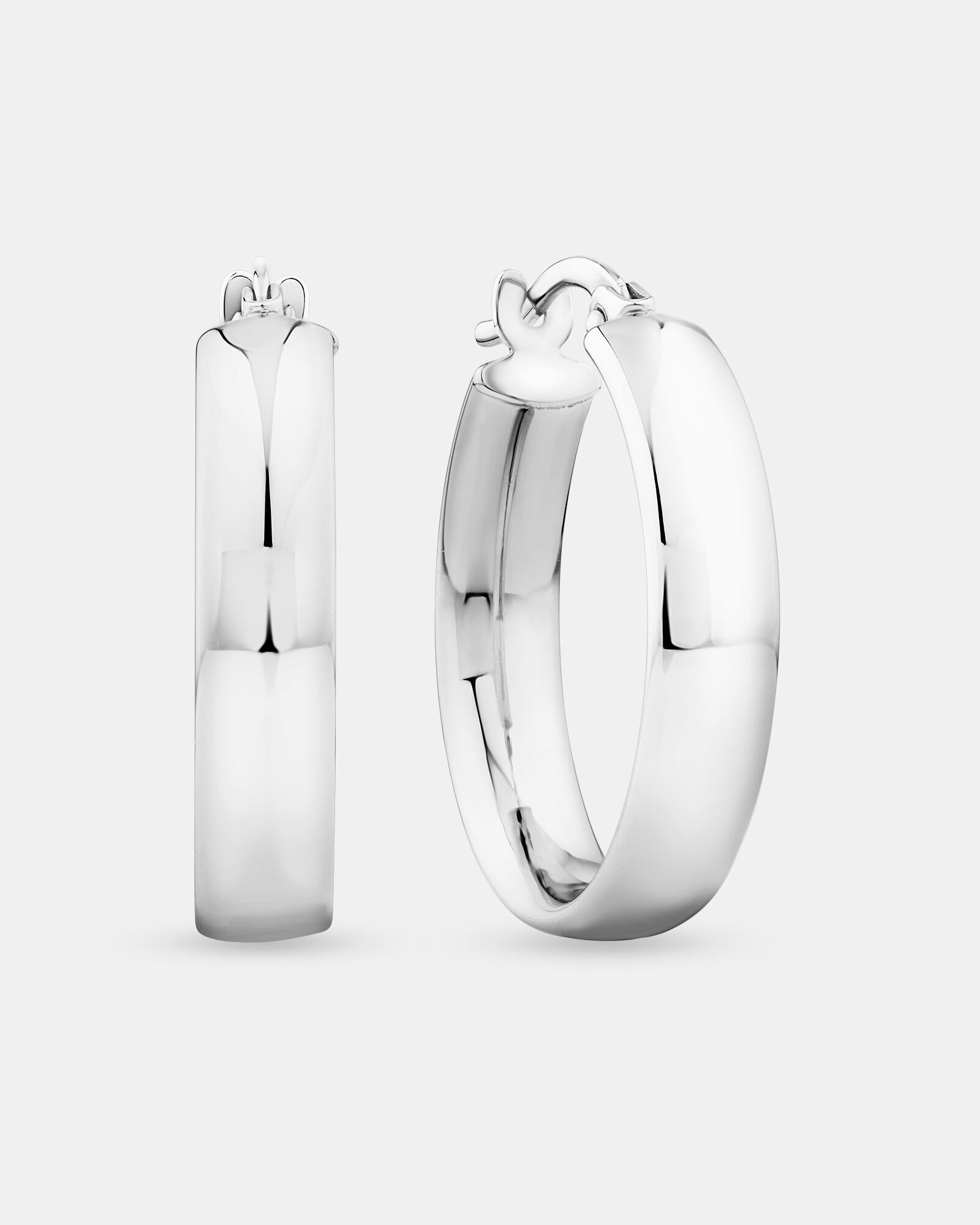 15mm Flat Round Hoop Earrings 10kt White Gold