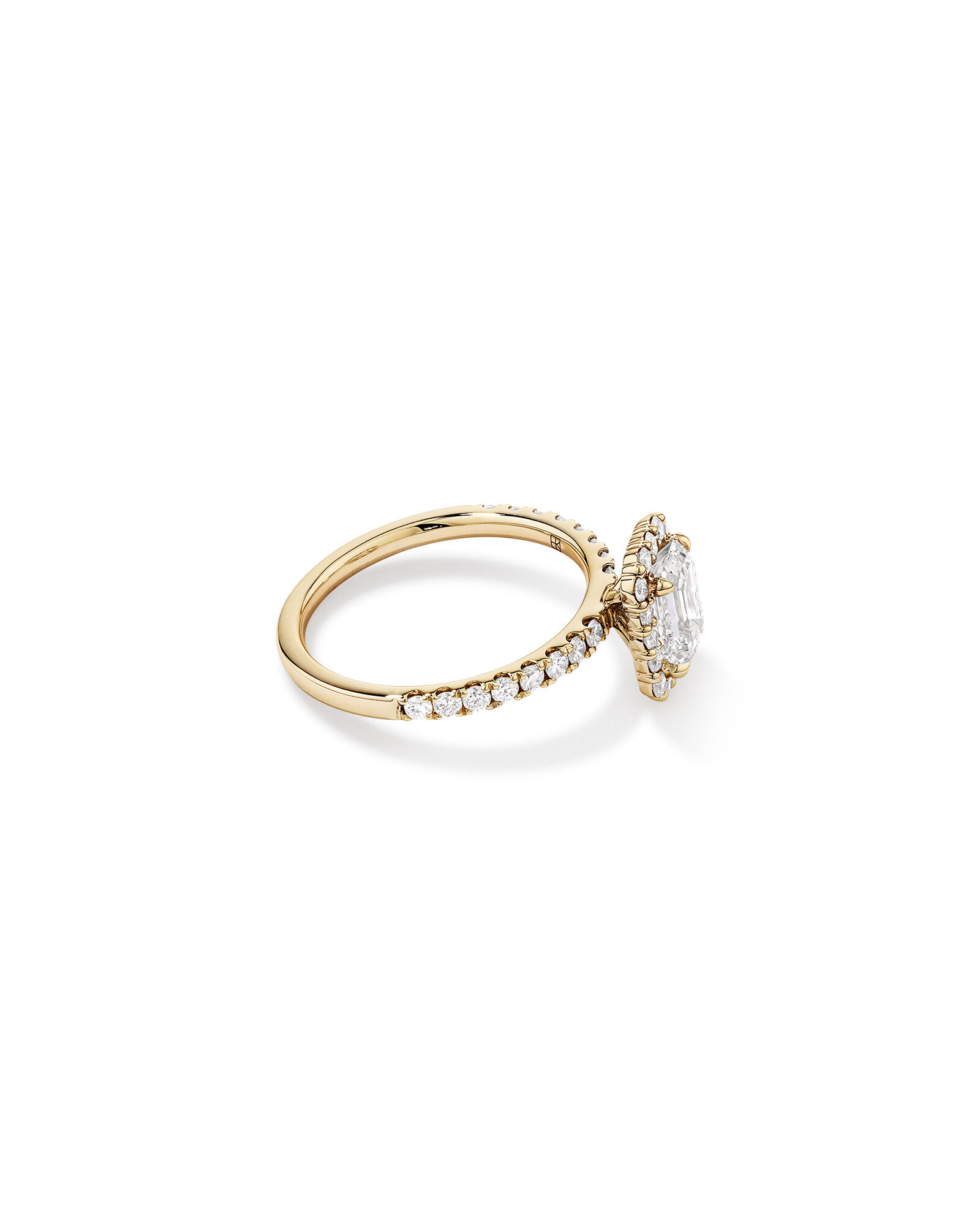 1.78 Carat TW Emerald Cut Laboratory-Grown Diamond Halo Engagement Ring in 14kt Yellow Gold