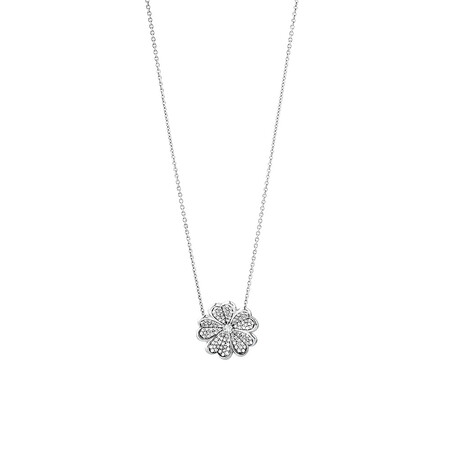 Flower Necklace with 0.25 Carat TW of Diamonds in Sterling Silver