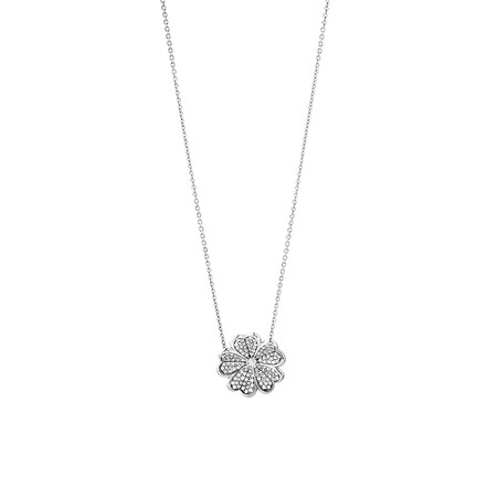 Flower Necklace with 0.25 Carat TW of Diamonds in Sterling Silver Flower Necklace with 0.25 Carat TW of Diamonds in Sterling Silver