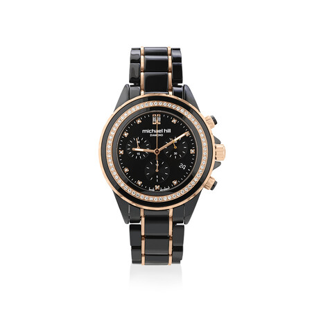 Chronograph Watch with 1/2 Carat TW of Diamonds in Black Ceramic & Rose Tone Stainless Steel Chronograph Watch with 1/2 Carat TW of Diamonds in Black Ceramic & Rose Tone Stainless Steel