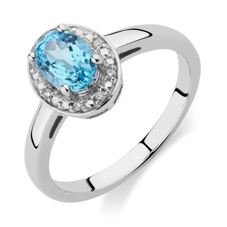 Halo Ring with Topaz & Diamonds in Sterling Silver