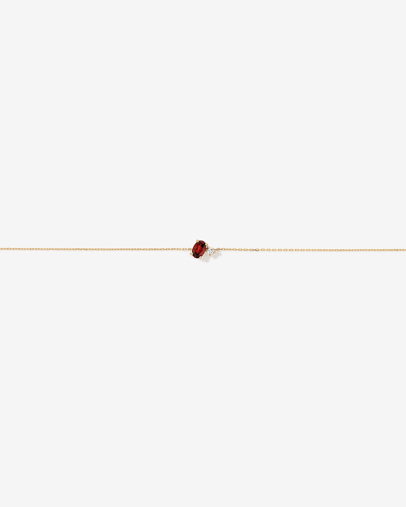 White Sapphire and Oval-Cut Garnet Toi Et Moi Bracelet in 10kt Yellow Gold