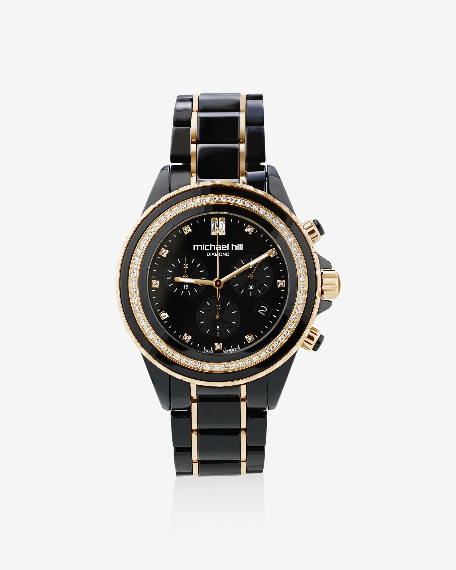 Chronograph Watch with 0.50 Carat TW of Diamonds Black Ceramic & Gold Tone Stainless Steel