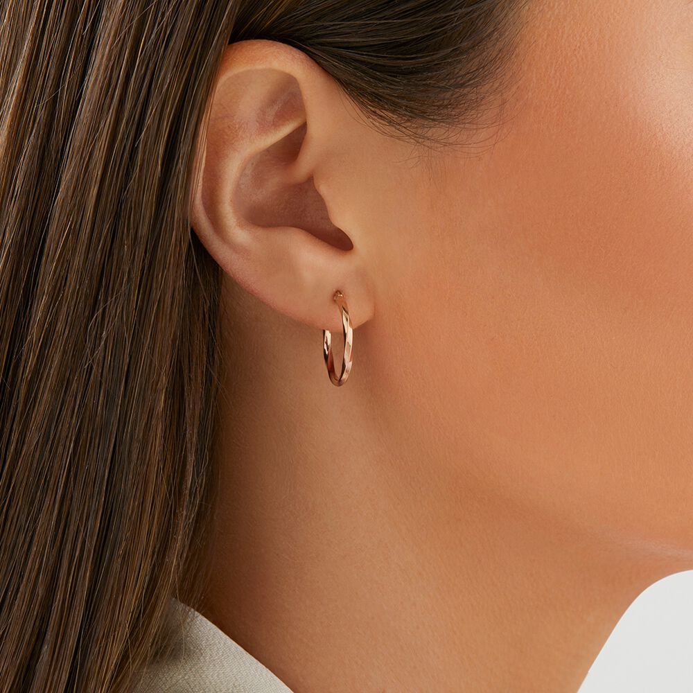 15mm Square Twist Hoop Earrings 10kt Rose Gold