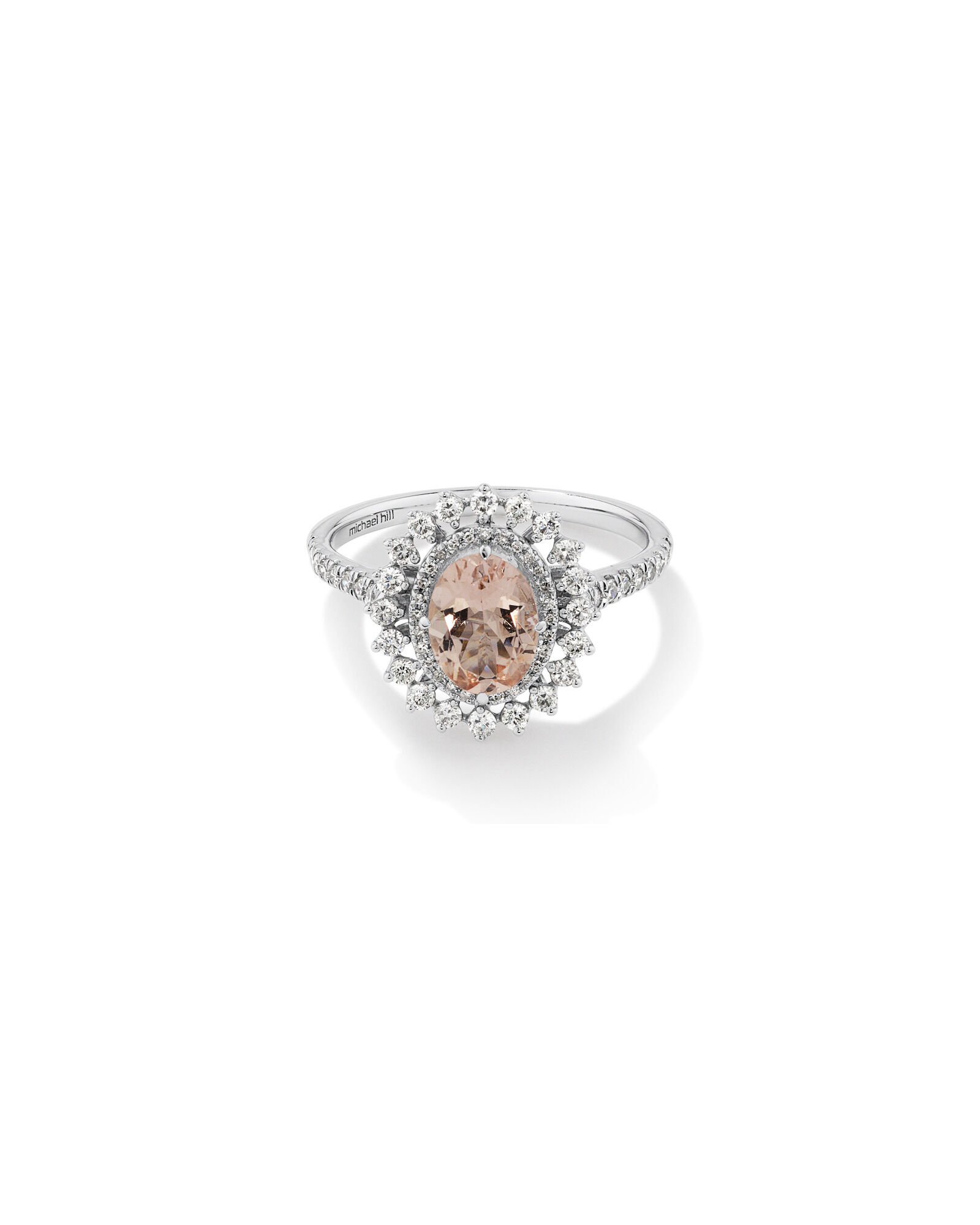 Morganite Lacy Halo Ring with .50TW of Diamonds in 10kt White Gold Michael Hill
