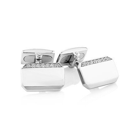 Cufflinks with White Cubic Zirconia in Sterling Silver