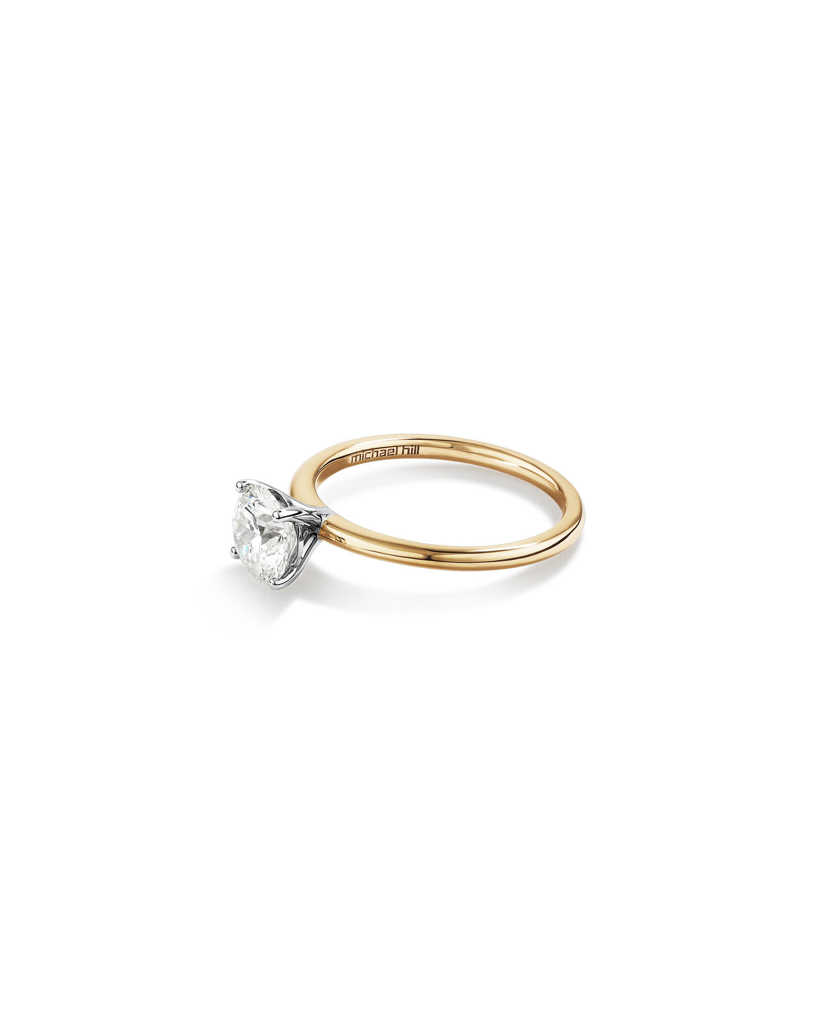 Bague De Fiançailles Solitaire En Diamant De Laboratoire Rond Brillant De 1,25 Carat Poids Total En Or Jaune Et Blanc 14 Carats