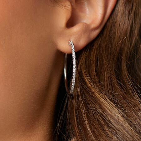 Pave Hoop Earrings with 0.60 Carat TW Diamonds in 10kt White Gold Pave Hoop Earrings with 0.60 Carat TW Diamonds in 10kt White Gold