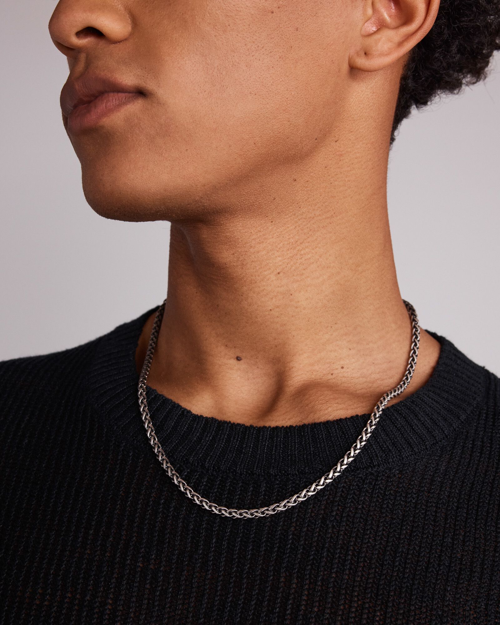 55cm (21.6") 4.1xmm Width Wheat Curb Chain Necklace in Oxidised Sterling Silver