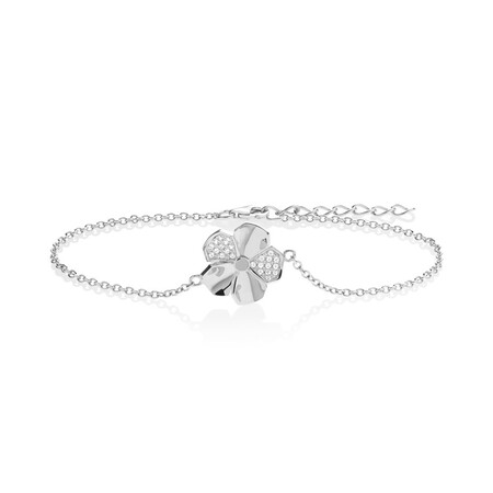 Flower Bracelet with White Cubic Zirconia in Sterling Silver Flower Bracelet with White Cubic Zirconia in Sterling Silver
