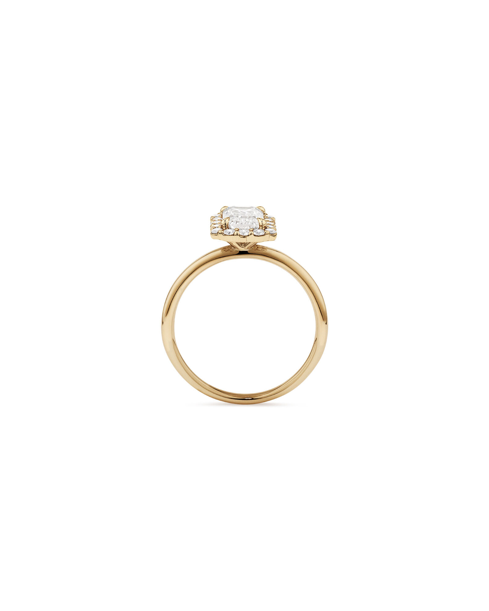 Bague de fiançailles en halo de diamants cultivés en laboratoire TW taille émeraude de 1,46 carat en or jaune 14 carats