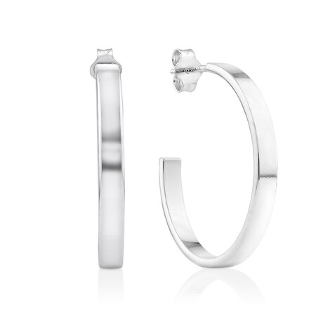Flat Open Hoop Stud Earrings in Sterling Silver Flat Open Hoop Stud Earrings in Sterling Silver