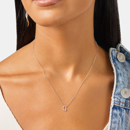 G Initial Necklace with 0.10 Carat TW of Diamonds in 10kt White Gold G Initial Necklace with 0.10 Carat TW of Diamonds in 10kt White Gold
