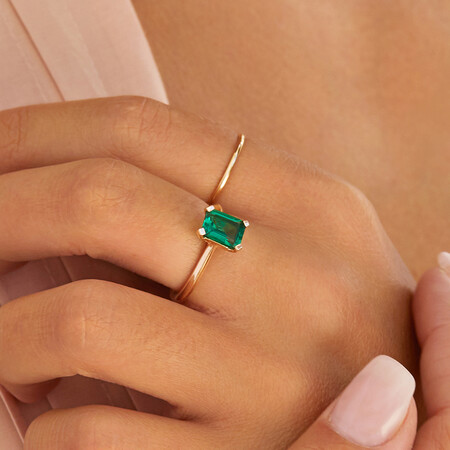 Ring With Created Emerald In 10kt Yellow Gold Ring With Created Emerald In 10kt Yellow Gold
