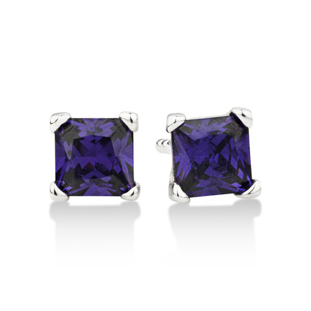 Square Stud Earrings with Purple Cubic Zirconia in Sterling Silver Square Stud Earrings with Purple Cubic Zirconia in Sterling Silver
