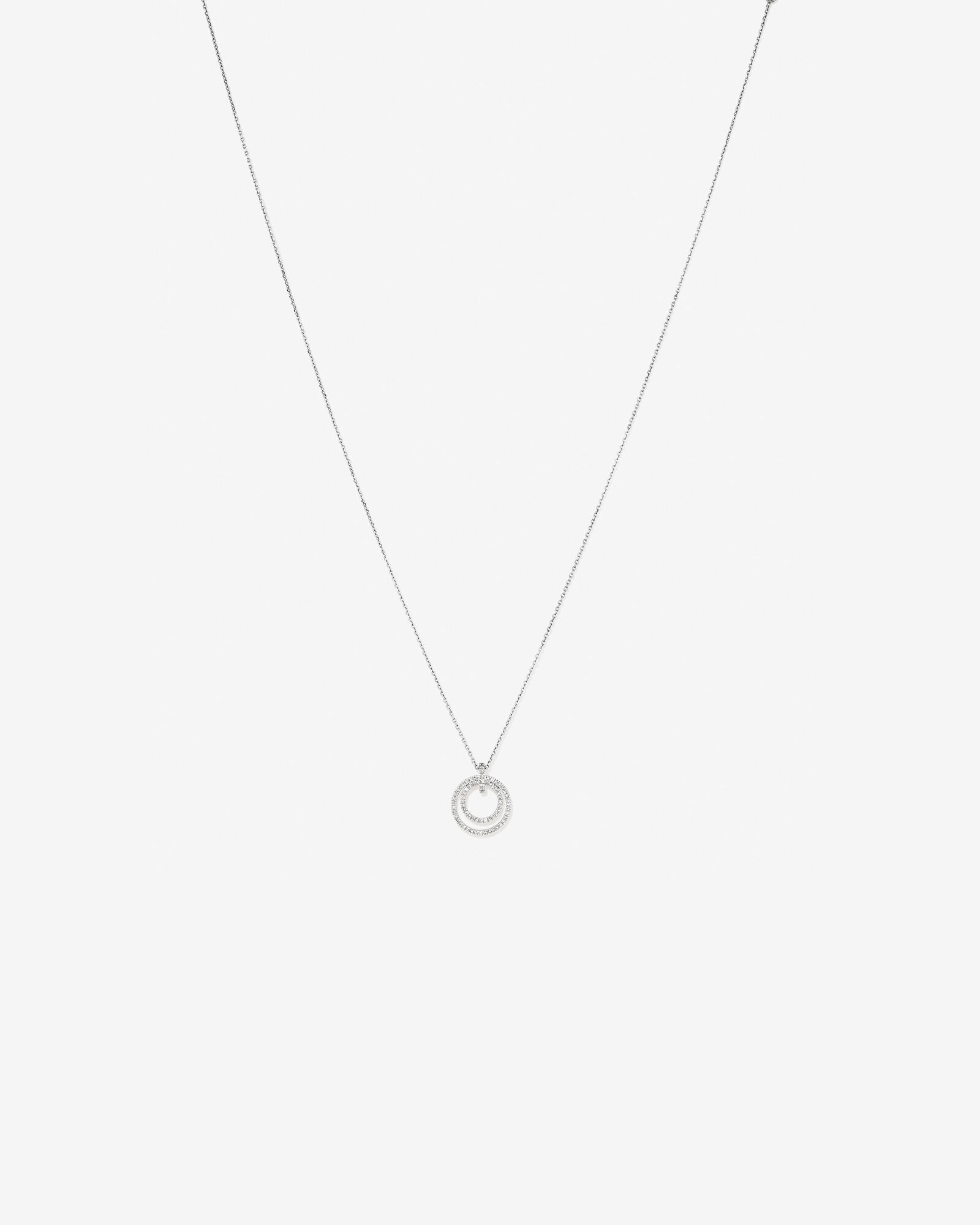 Fine Double Circle Diamond Pendant in Sterling Silver