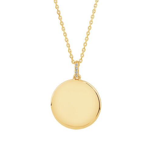 Diamond Accent Engravable Circle Pendant in 10kt Yellow Gold