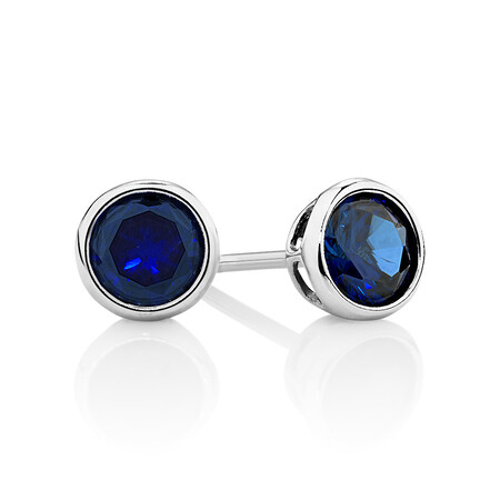 Stud Earrings with Dark Blue Cubic Zirconia in Sterling Silver Stud Earrings with Dark Blue Cubic Zirconia in Sterling Silver