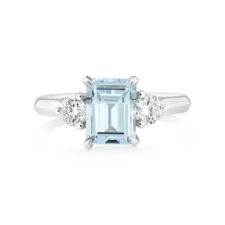 Ring with Aquamarine & 0.40 Carat TW of Diamonds in 10kt White Gold Ring with Aquamarine & 0.40 Carat TW of Diamonds in 10kt White Gold